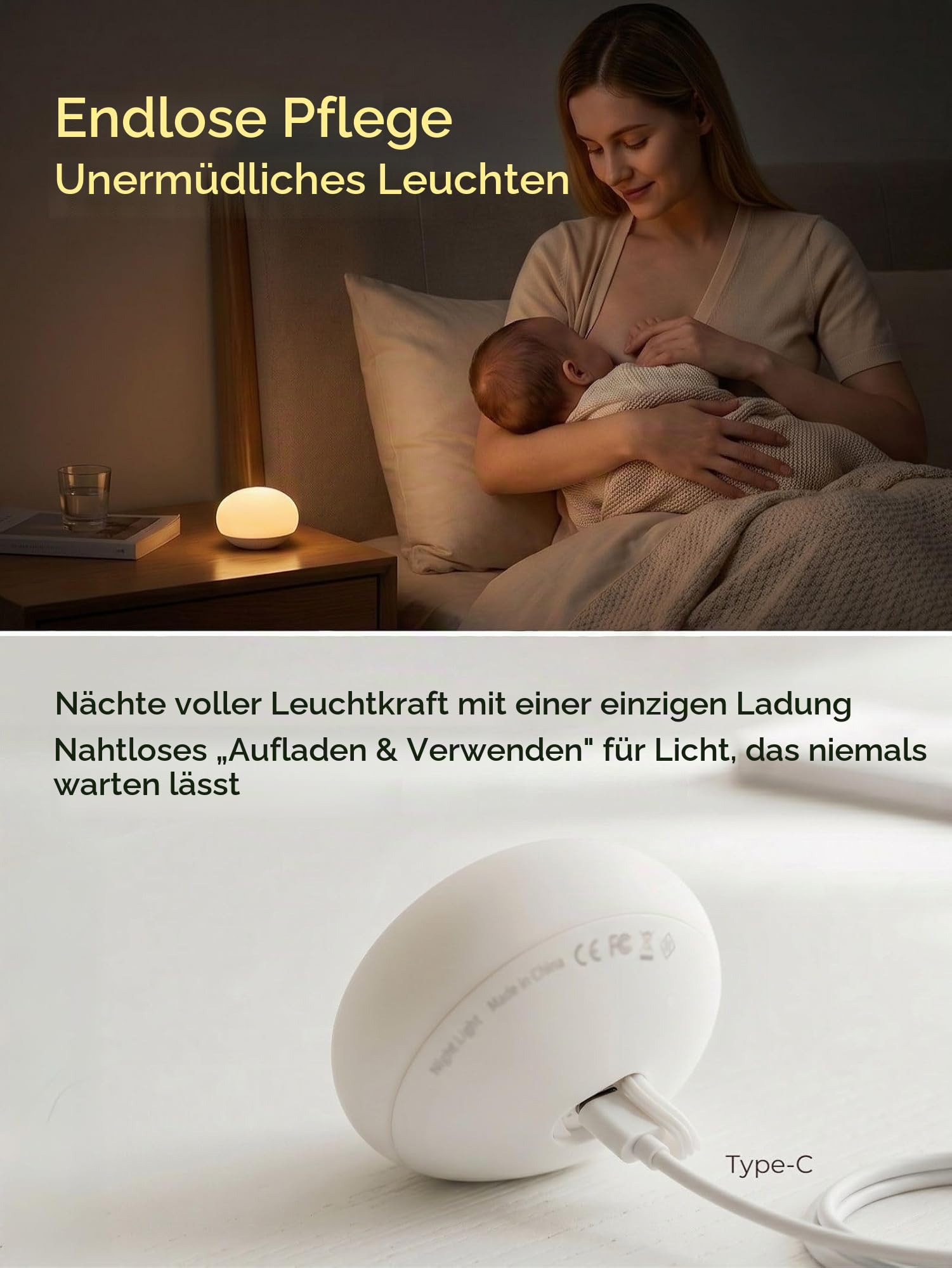 Anico Baby Night Light, Minimalist Nursery Lamp for Breastfeeding, Soft BPA-Free Silicone Touch, Eye-Caring, Easy Flip Design, Stepless Dimming, 1-Pack