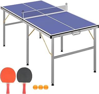 Garvee 6x3 ft Portable Ping Pong Table - Professional Indoor/Outdoor Table Tennis with Net, 2 Paddles, 3 Balls, Quick Assembly
