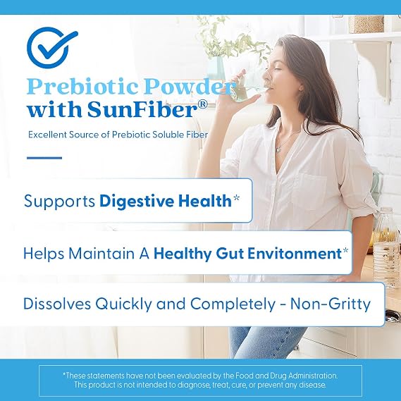 Doctor's Best Prebiotic Powder Supplement with Sunfiber Guar Fiber - Digestive Health & Nutrition Support for Women & Men, Unflavored, Easy Dissolve, Gluten Free, Non GMO, Vegan - 7.4 oz