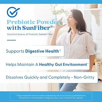 Doctor's Best Prebiotic Powder Supplement with Sunfiber Guar Fiber - Digestive Health & Nutrition Support for Women & Men, Unflavored, Easy Dissolve, Gluten Free, Non GMO, Vegan - 7.4 oz