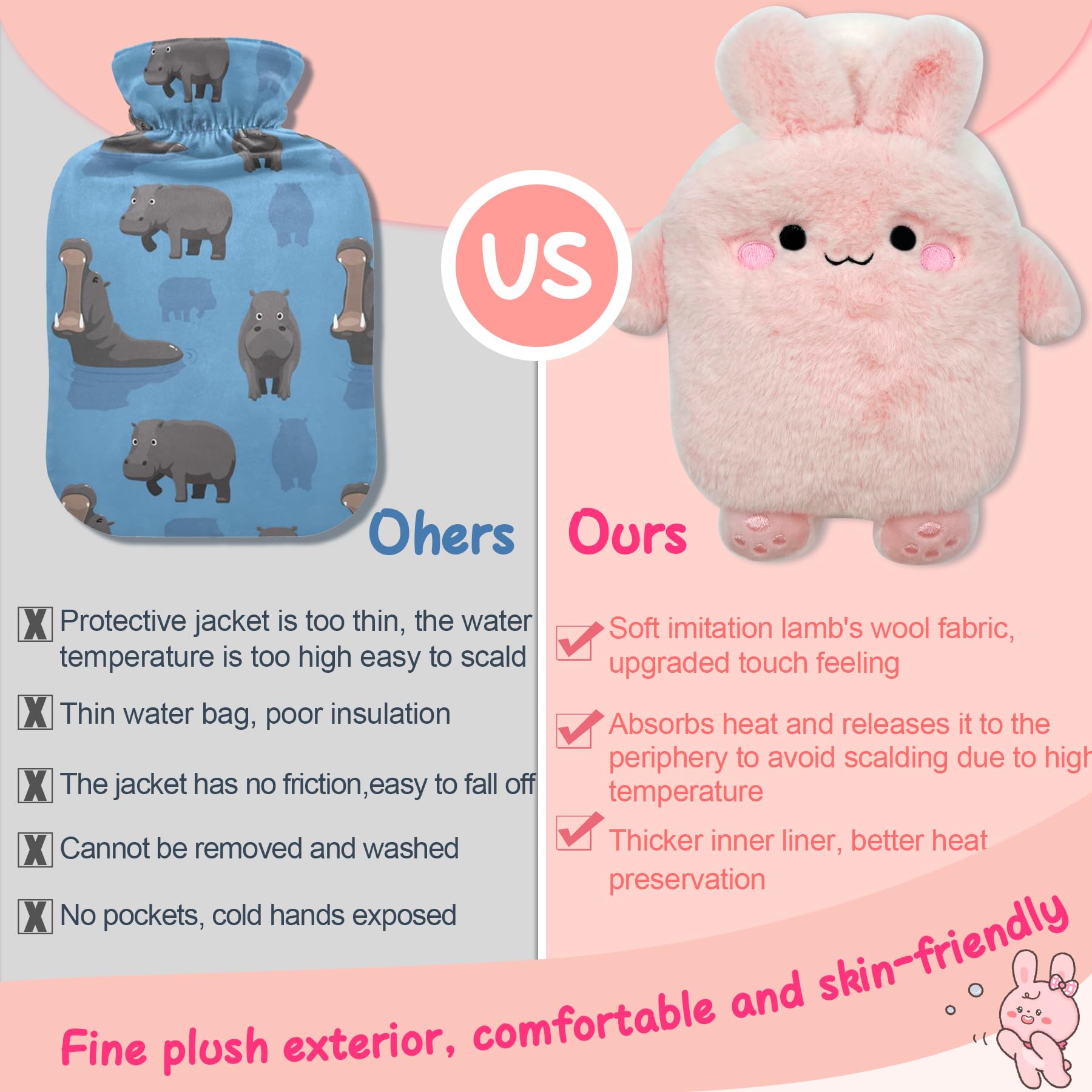Bouillotte Avec Housse d'Eau Chaude en Silicone - Mini Peluche Sûre et Durable, Recyclable Pour l'Hiver - Pour Dames, Hommes et Enfants