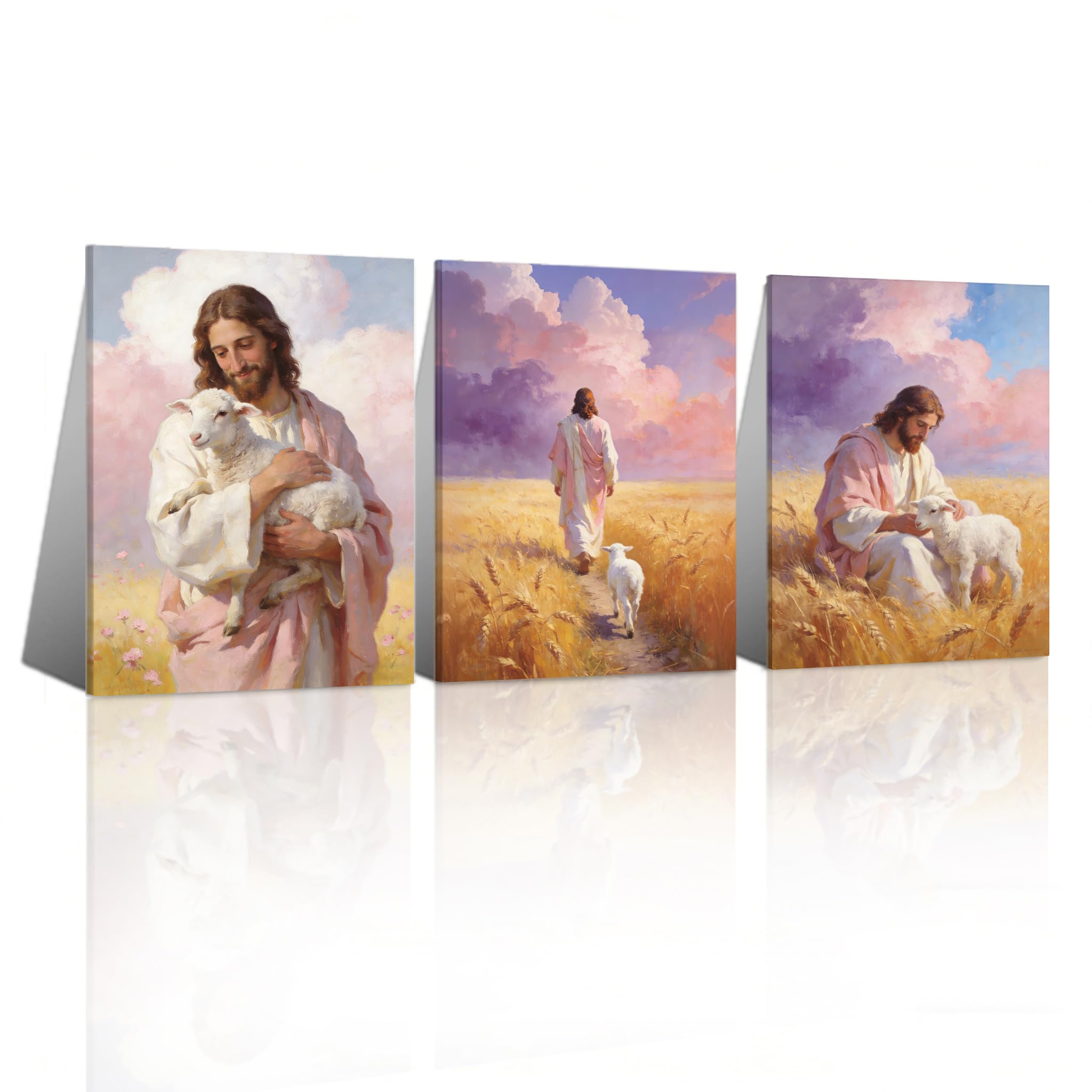 Wall Jesus Christian Decor Art Gifts for Women Men Lamb of God Home Religious Catholic Pictures Bedroom Spiritual Painting Canvas Faith Based CD Poster Saves Revolution Cross Goodness Pink (pink, 16