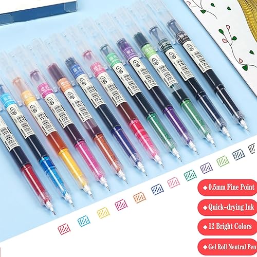 Miniatura 2 de 12 bolígrafos de gel de secado rápido de colores, bolígrafos de gel de agarre cómodo de 0,5 mm de punta fina, tinta de gel multicolor, bolígrafo