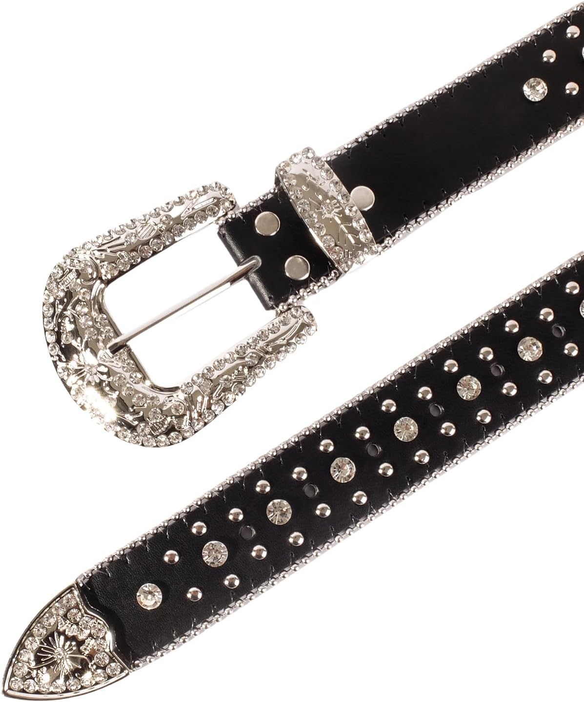 Rhinestone Belt for Men & Women, Western Cowboy Cowgirl Belt with Bling Cross Design for Jeans - Image 4