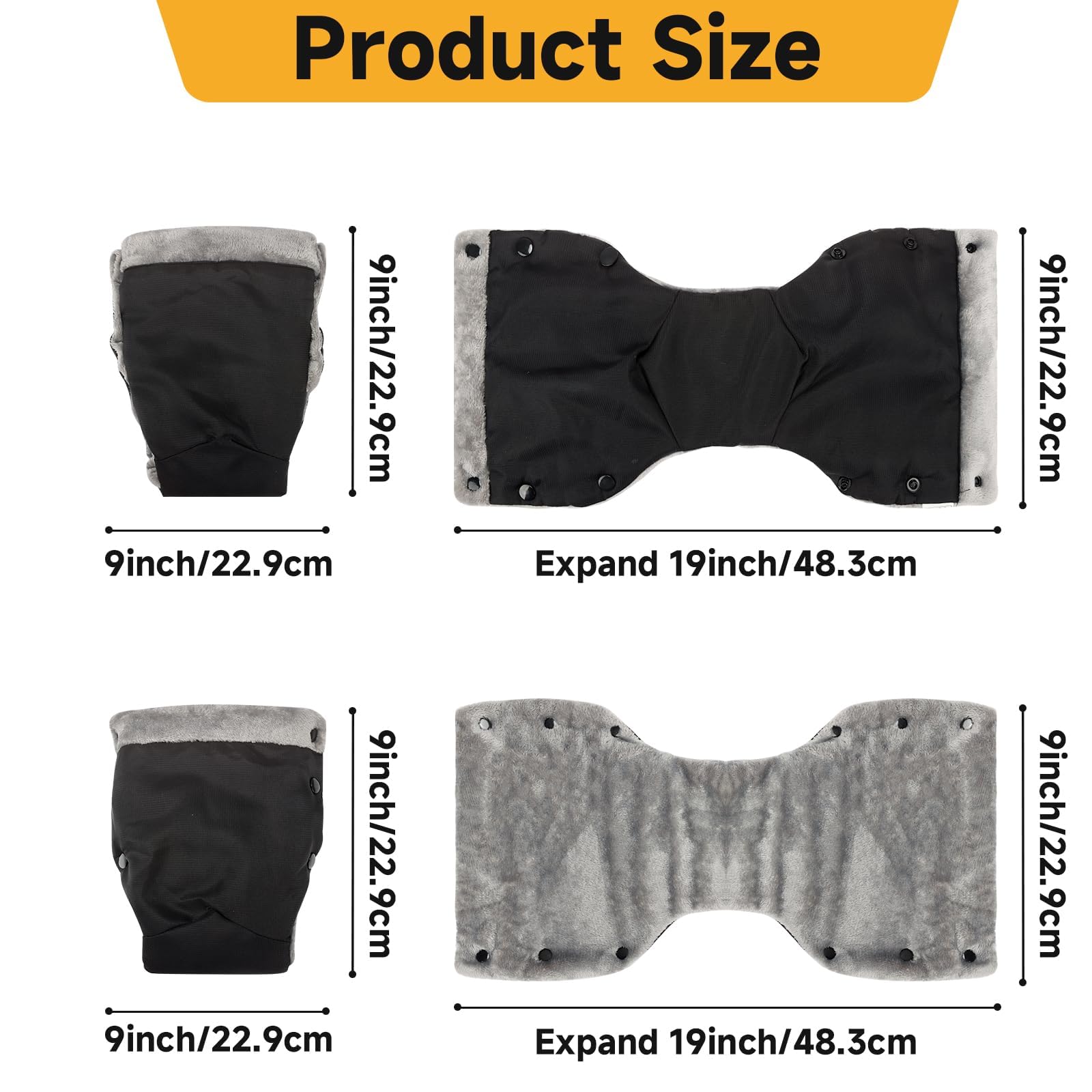 EAQ Chancelière Universelle pour Poussettes Chancelière pour Bébé Fermeture éclair Bidirectionnelle Amovible Doublée de Polaire (Noir + Gants 2)