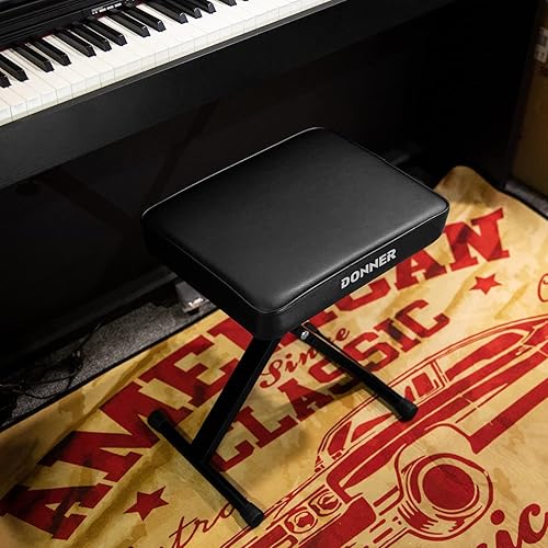 Miniatura 6 de Donner Banco de piano, banco ajustable para teclado, taburete portátil, silla plegable, asiento plegable, estilo X, 2.4 pulgadas de grosor acolchado