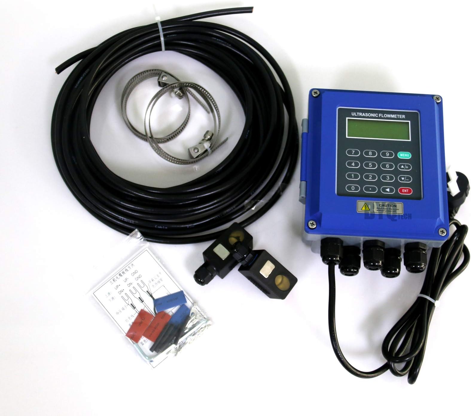 BYQTEC TUF-2000B -TS-2-HT Digital Clamp On wall mounted type Ultrasonic Flow Meter Flowmeters for DN25 to DN100mm Pipe Size For Liquids Temperature Range is -30℃ to 160℃ Degree
