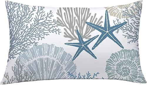 Miniatura 5 de Tritard Juego de 2 fundas de almohada náuticas costeras de 12 x 20 pulgadas  12.0 x 20.0 in., con temática de playa, conchas marinas, coral,