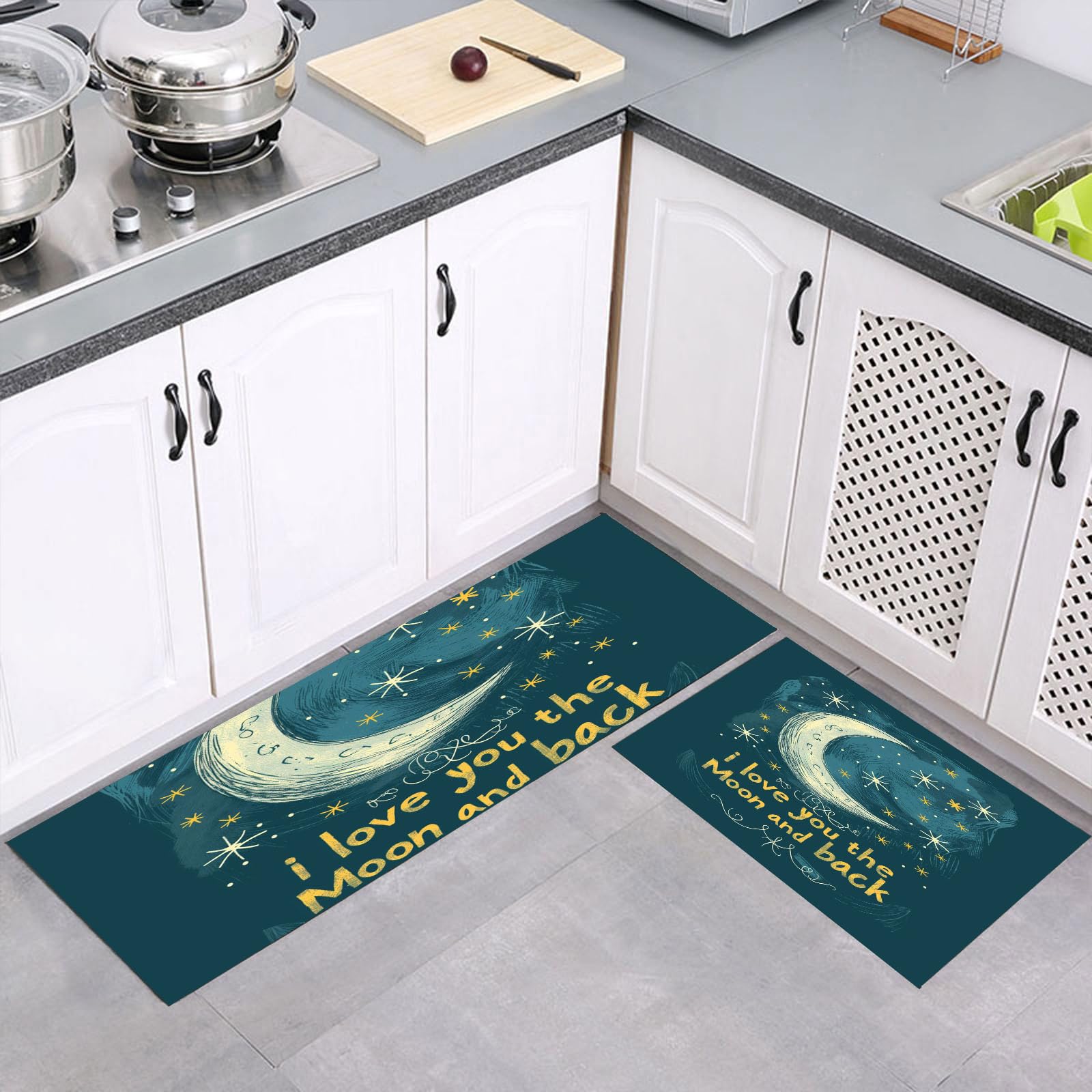 Tapis de cuisine bleu foncé pour habiller le sol devant l'évier lot 2