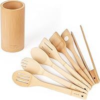 Vista 1 de Naturoom Kitchen Utensils Set of 8 PCS, 12Inches Bamboo Wooden Cooking Spoon & Spatula Tools Perfect for Non-Stick Cookware (Bamboo 12inches)