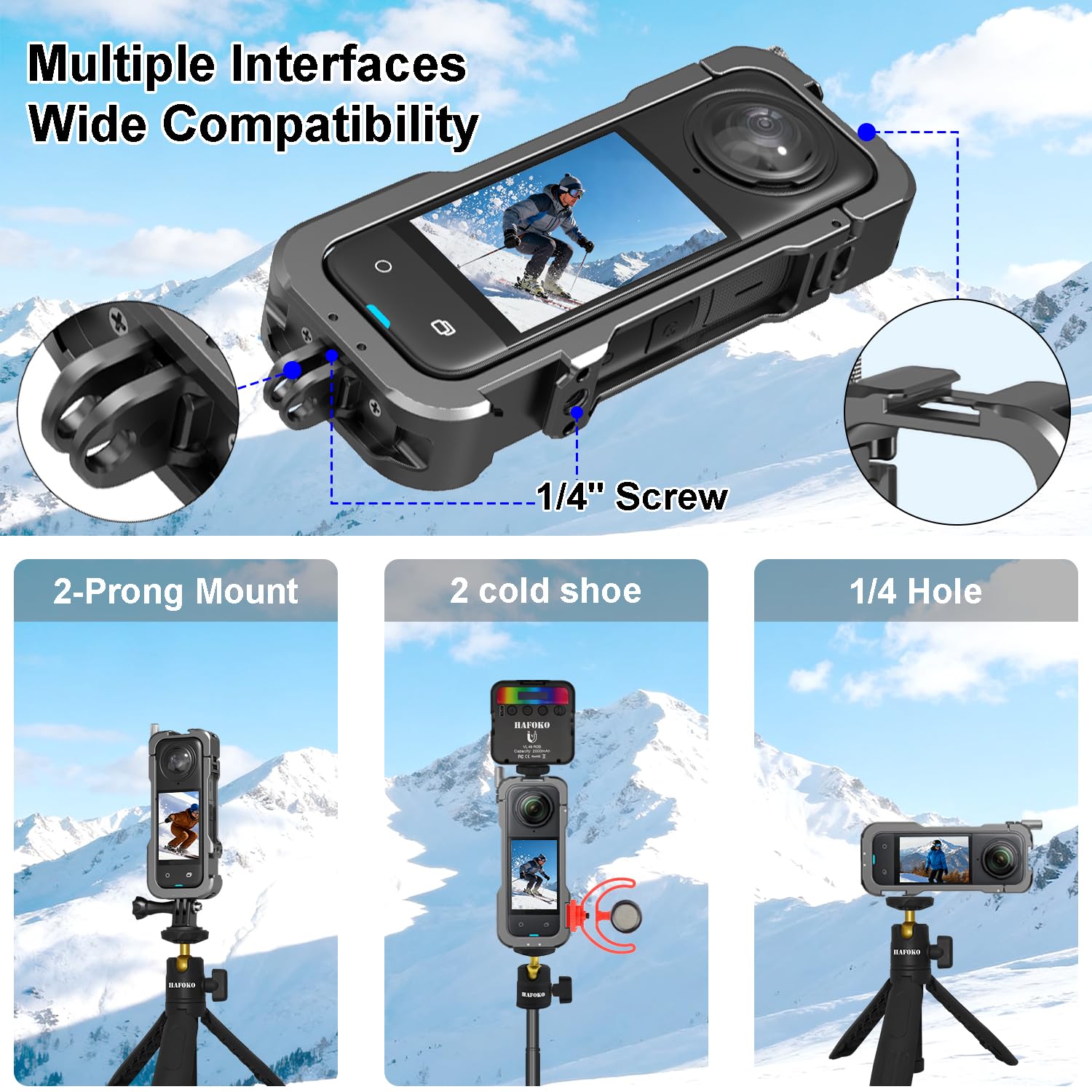 Aleación de Aluminio Marco Jaula para Insta 360 X4 Metal Protector Jaula Carcasa Expansión Caja con Zapata Fría Compatible para Insta 360 X4 Accesorios con Lente Tapa + Pantalla Protecto