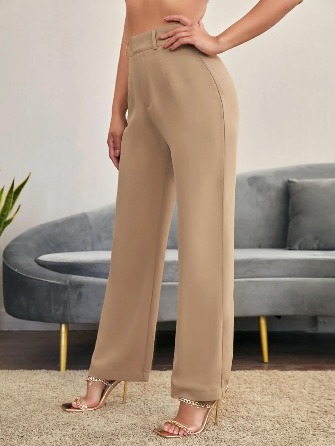 Elendra Womens High Waist Wide Straight Leg Trousers Casual 4 71dSn4LRitL. SL1500