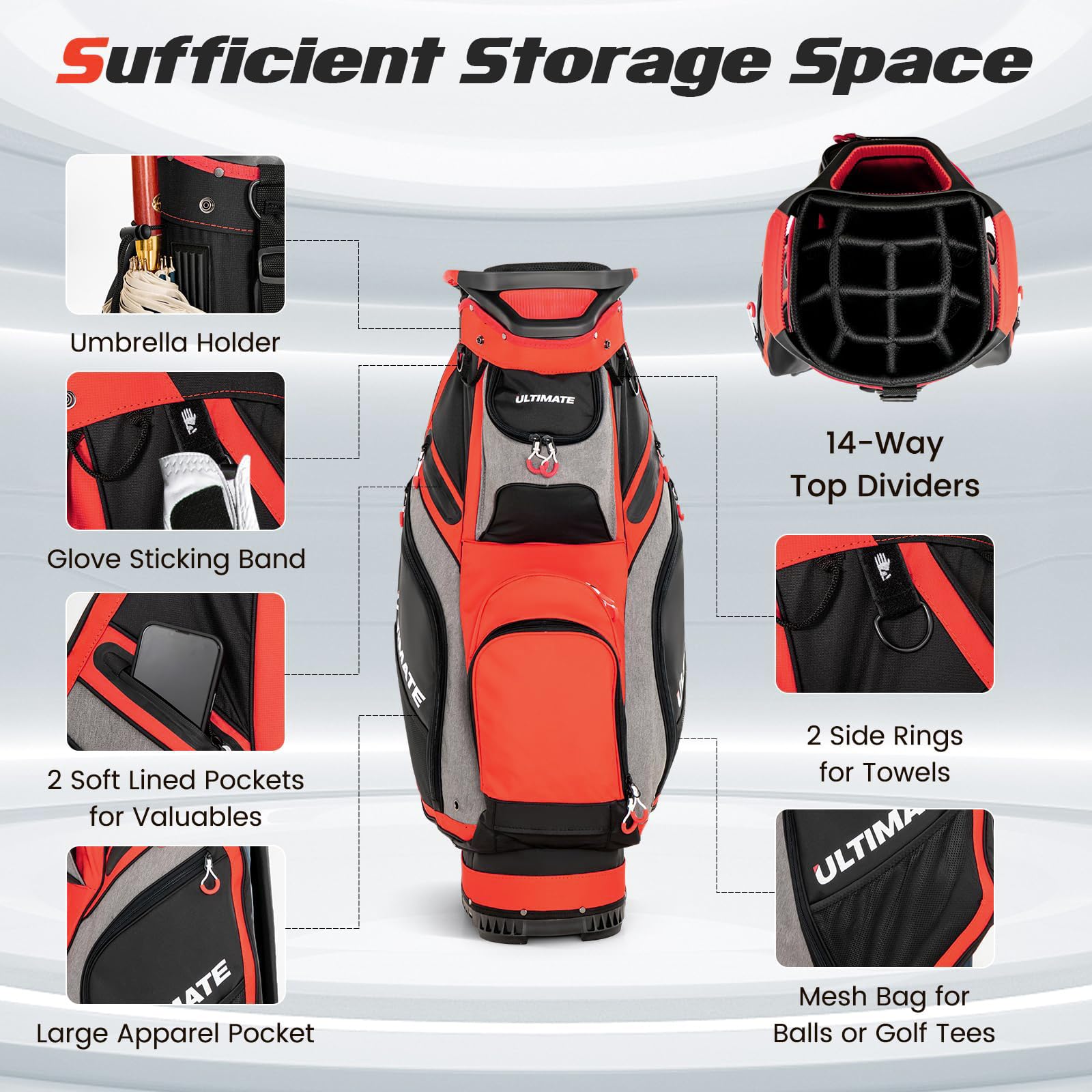 Amazon | ULTIMATE ゴルフカートバッグ 14ウェイトップディバイダー