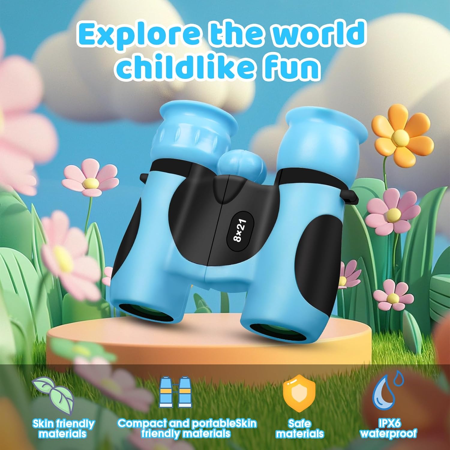 BLACKICE Binoculars for Kids, High-Resolution 8x21, Kids Binoculars Gift Set for Boys & Girls, Shockproof & Compact for Bird Watching, Travel, Hiking, Camping, Hunting, Children Outdoor Gear (Blue)