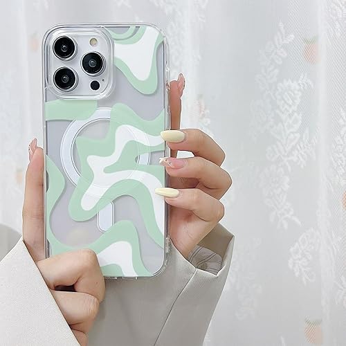 Miniatura 7 de Funda magnética diseñada para iPhone 11 Pro Max compatible con MagSafe, bonito arte ondulado pintado para mujer, borde de TPU suave, protección