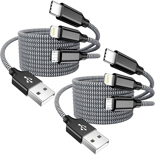 Miniatura 7 de Cable de Carga Múltiple de 4 pies, Paquete de 3 Cargadores USB 3 en 1, Puerto C Cable Cargador Múltiple para iPhone de Nylon Trenzado Apple MFi