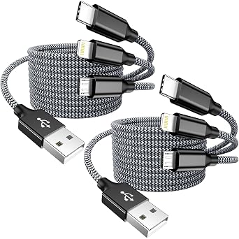 Multi Charging Cable 4ft 2Pack USB Charger 3 in 1, Multi iPhone Charger Cable Nylon Braided Apple MFi Certified USB Fast Charging Cord with Type-C/USB C Micro Lightning for Phone iPad iPhone Tablet