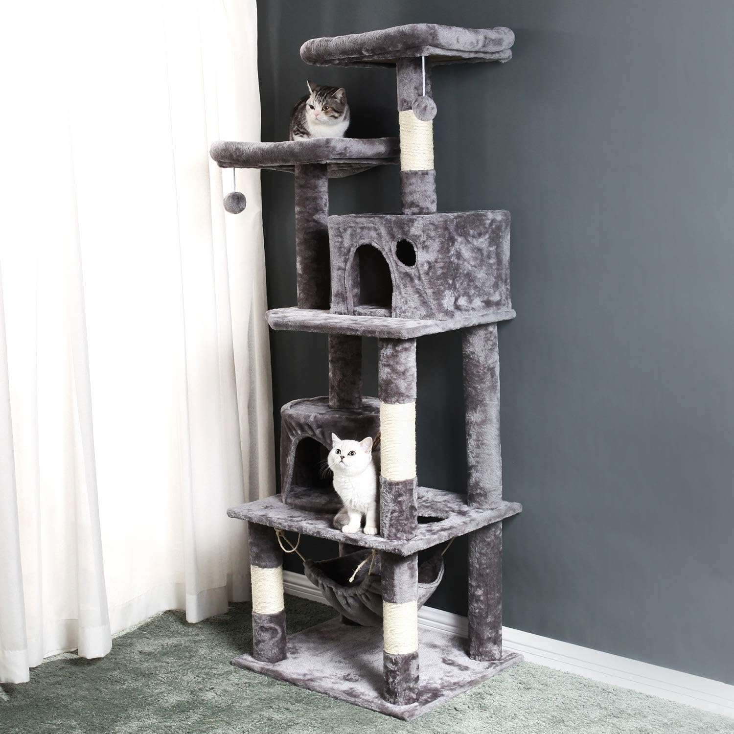 Cat Tree Condo Furniture Luxury Cat Tower with Sisal-Covered Scratching Posts, 2 Condos Perches and Hammock, Climbing Activity Play House for for Kittens, Cats and Pets
