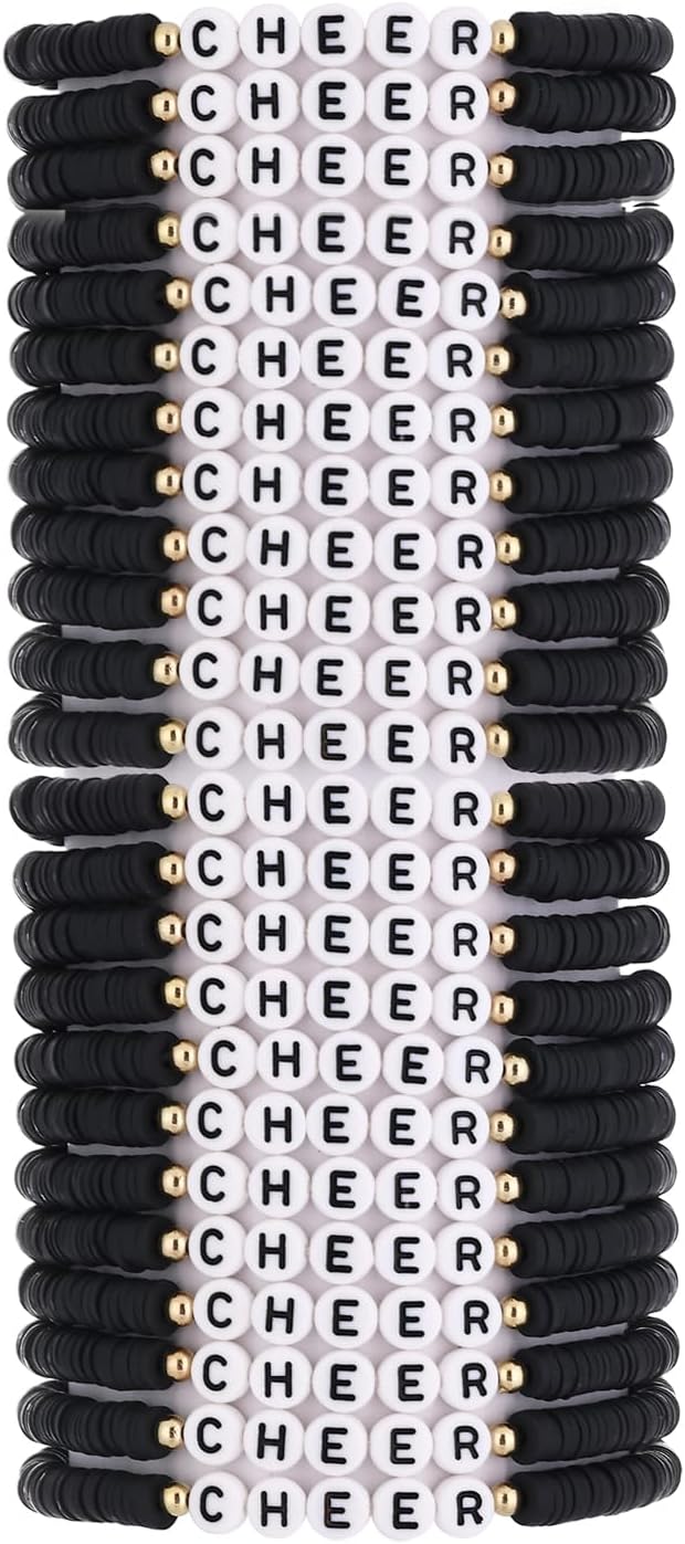 Cheer Bracelets for Team Cheer Gifts Bulk for Team Cheerleader Gifts Set for Women Stackable Clay Y2k Friendship Bracelets for Women