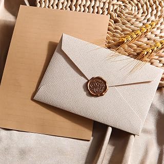信件套装 信纸套装 情书 留言卡 麻布图案 探望 生日 婚礼 邀请 祝贺信纸 礼书用 (信封1张+便签1张+封签贴纸1张)