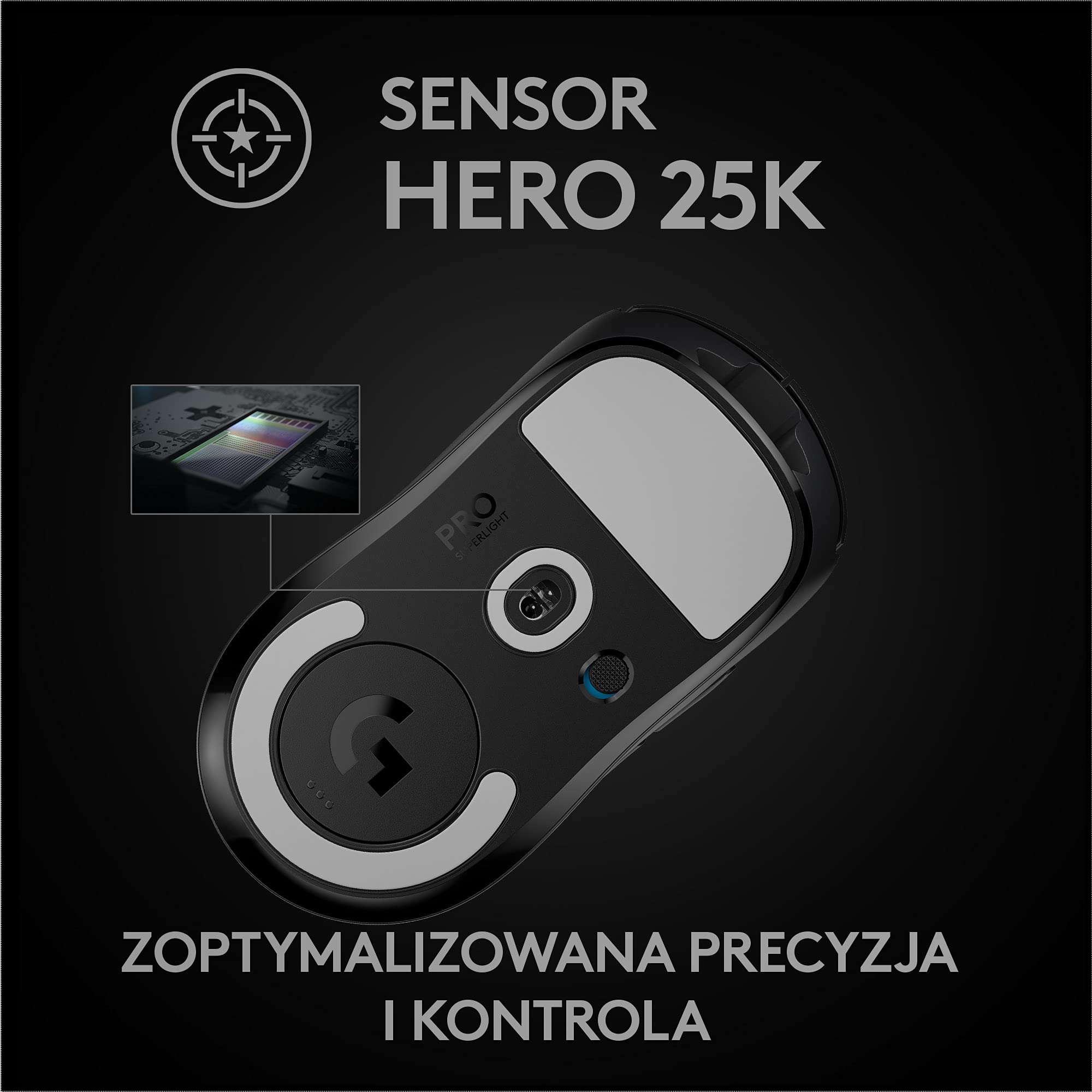 Logitech G PRO X SUPERLIGHT Bezprzewodowa mysz do gier, stworzona do e-sportowego czujnika HERO 25K,programowalne przyciski, żywotność baterii 70 godzin, ZERO-ADDITIVE PTFE FEET, PC/Mac - Czarny
