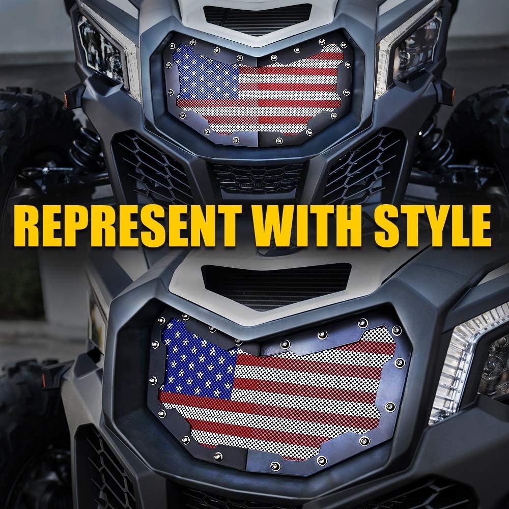 Xprite X3 Grille Grill with Steel USA America Flag Mesh for Can-Am Maverick X3 2017 2018 2019 2020 2021 (Rocker Switch Include)