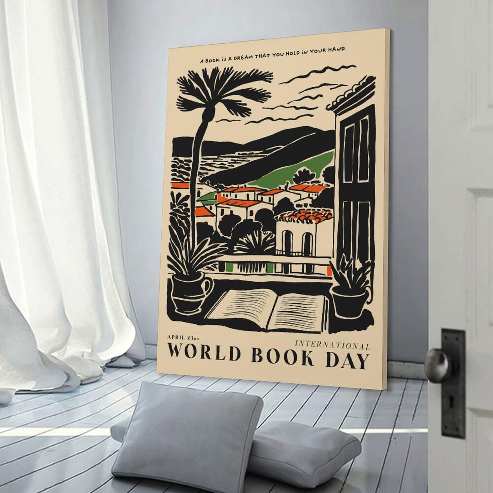 Junmoney World Book Day Illustration Decorative Wall Artwork, 20x30inch(50x75cm), for Corridors, Hallways Or Apartment Entries, Home Artwork for First Impressions