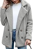 Women's Sherpa Fleece Jacket Fashion Button Long Sleeve Sweater Winter Casual Lapel Faux Fur Outwear Warm Clothes (Light Grey,X-Large)