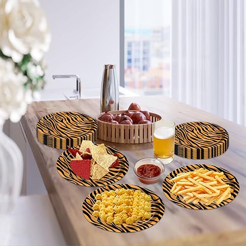 Miniatura 6 de 50 platos con estampado de tigre, platos de papel de tigre de 9 pulgadas, suministros de fiesta de safari en la selva, platos de fiesta de