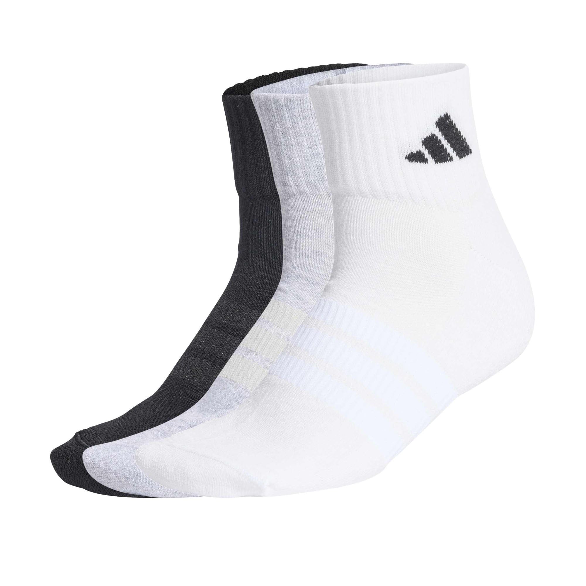 adidas Unisex Cushioned Sportswear Ankle Socks 3 Pair Pack, medium grey heather/white/black, 6.5-8