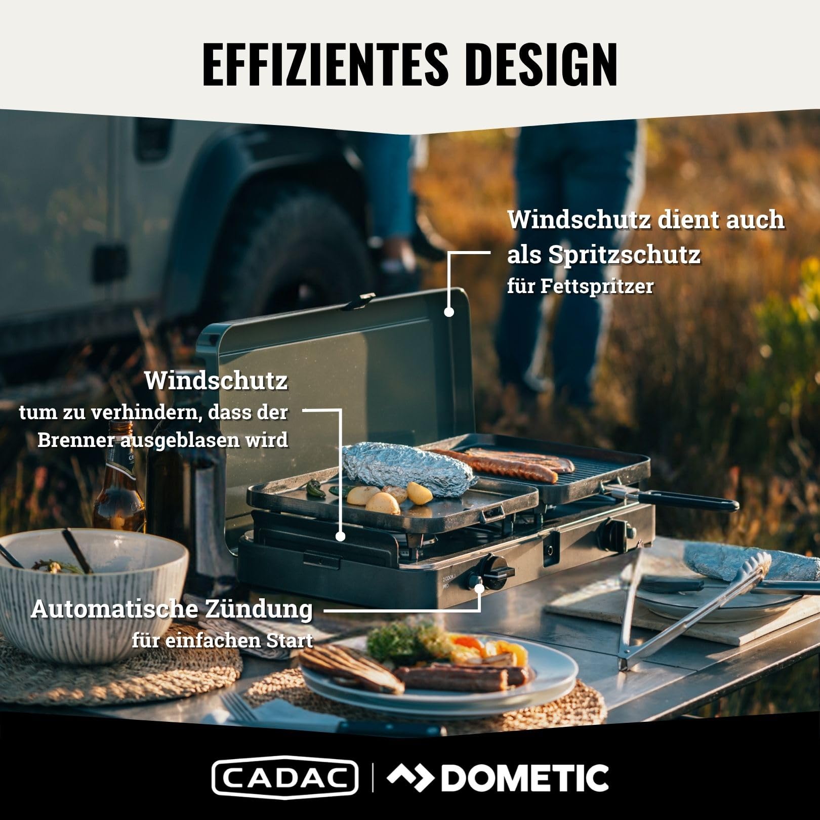 CADAC - 2-Cook 3 Classic Stove - Tischgrill - 50mBar - Campinggrill - Für draußen grillen - Stahl - Aluminium - Kunststoff - Gas Barbecue - Inkl. Transporttasche