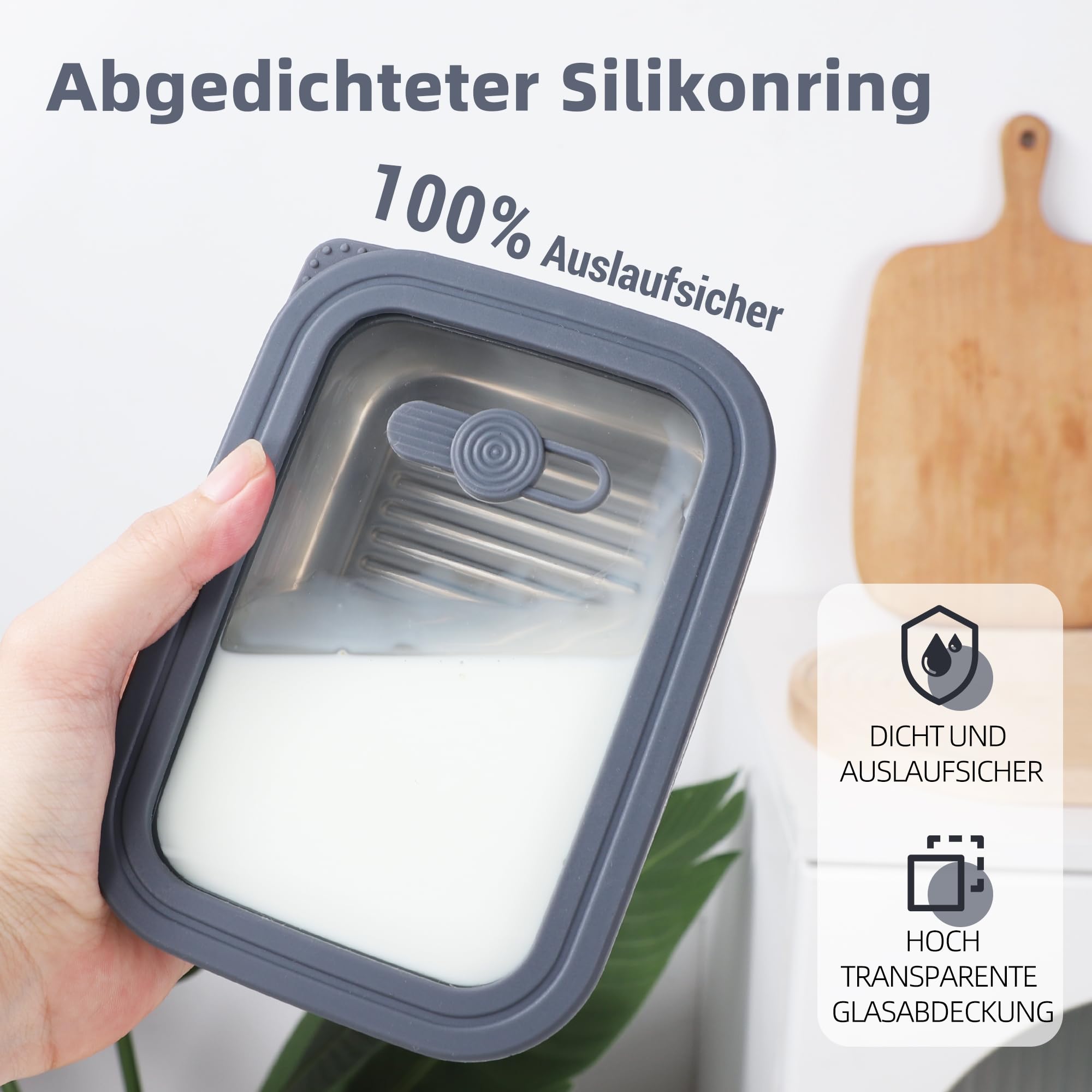 nicelock Contenitore con coperchio, in acciaio inox, con coperchio in vetro, per alimenti, lavabile in lavastoviglie, adatto al microonde