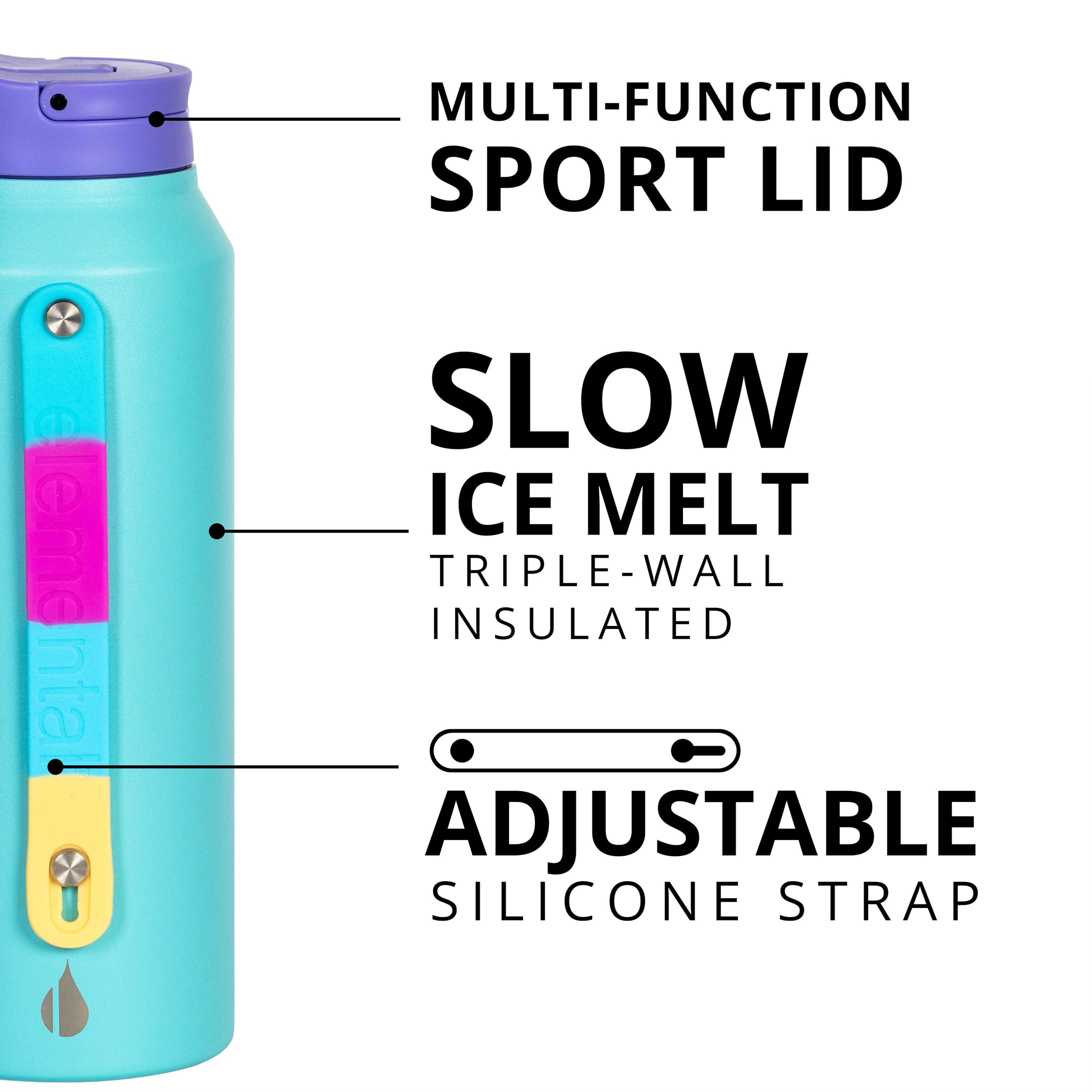 Elemental Iconic 32oz Stainless Steel Water Bottle - Triple Insulated, Leak Proof, With Straw & Strap