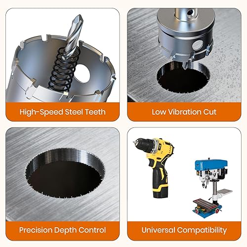 Miniatura 4 de Broca de sierra perforadora de metal resistente de 2-58 pulgadas con broca piloto HSS, cortador de agujeros de punta dura para placa de acero