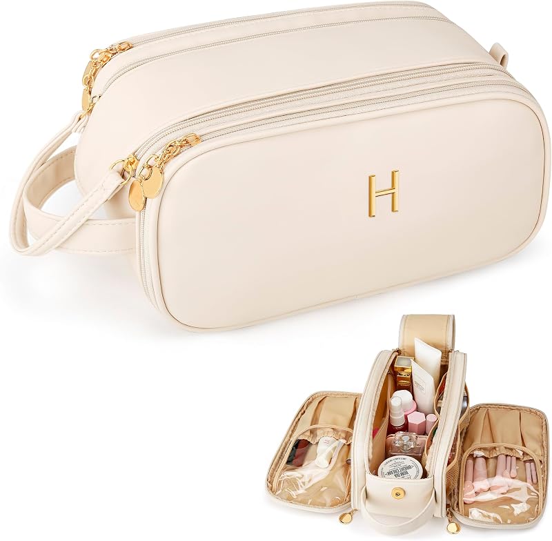 Necessaire de maquiagem e viagem CLOUDWINGS Bege, modelo H, com zíper e compartimentos