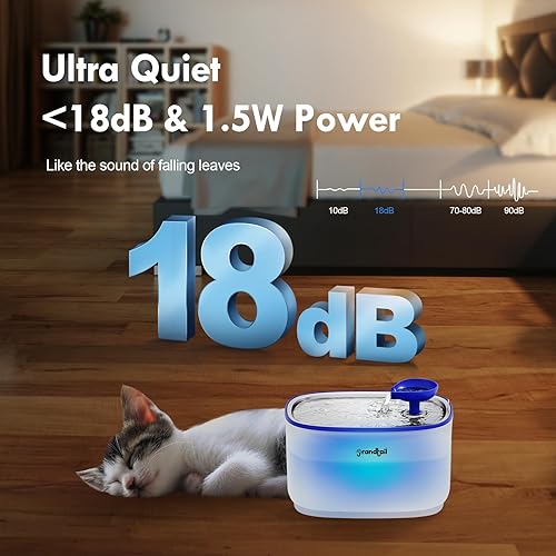 Miniatura 7 de Fuente de agua para gatos de acero inoxidable, dispensador de agua para perros con bomba inalámbrica, dispensador de agua para gatos de 101 oz3 L,