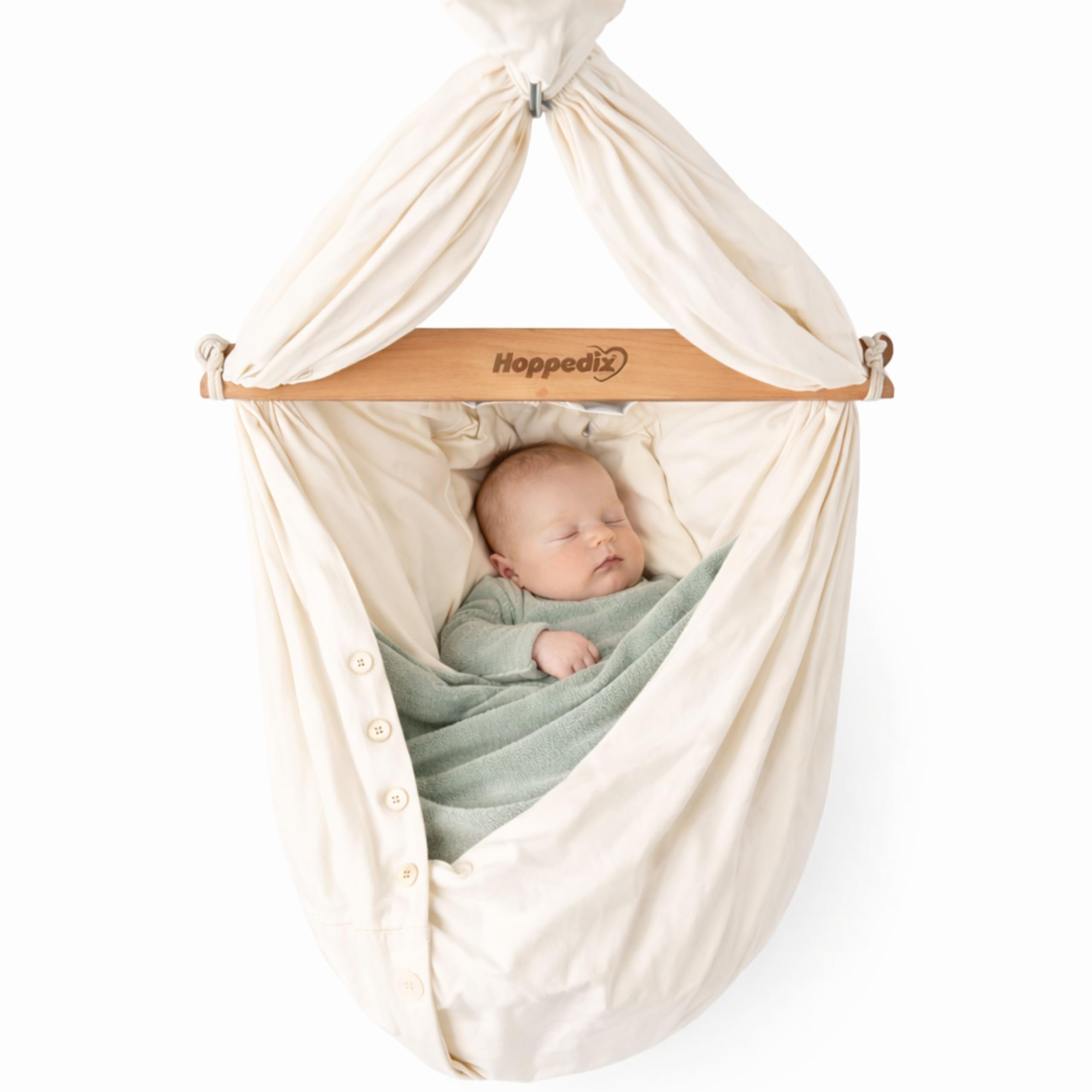 Hoppediz Baby Federwiege | Aus Baumwolle mit Schafswoll-Matratze, beruhigendes Wiegen, bis 15 kg