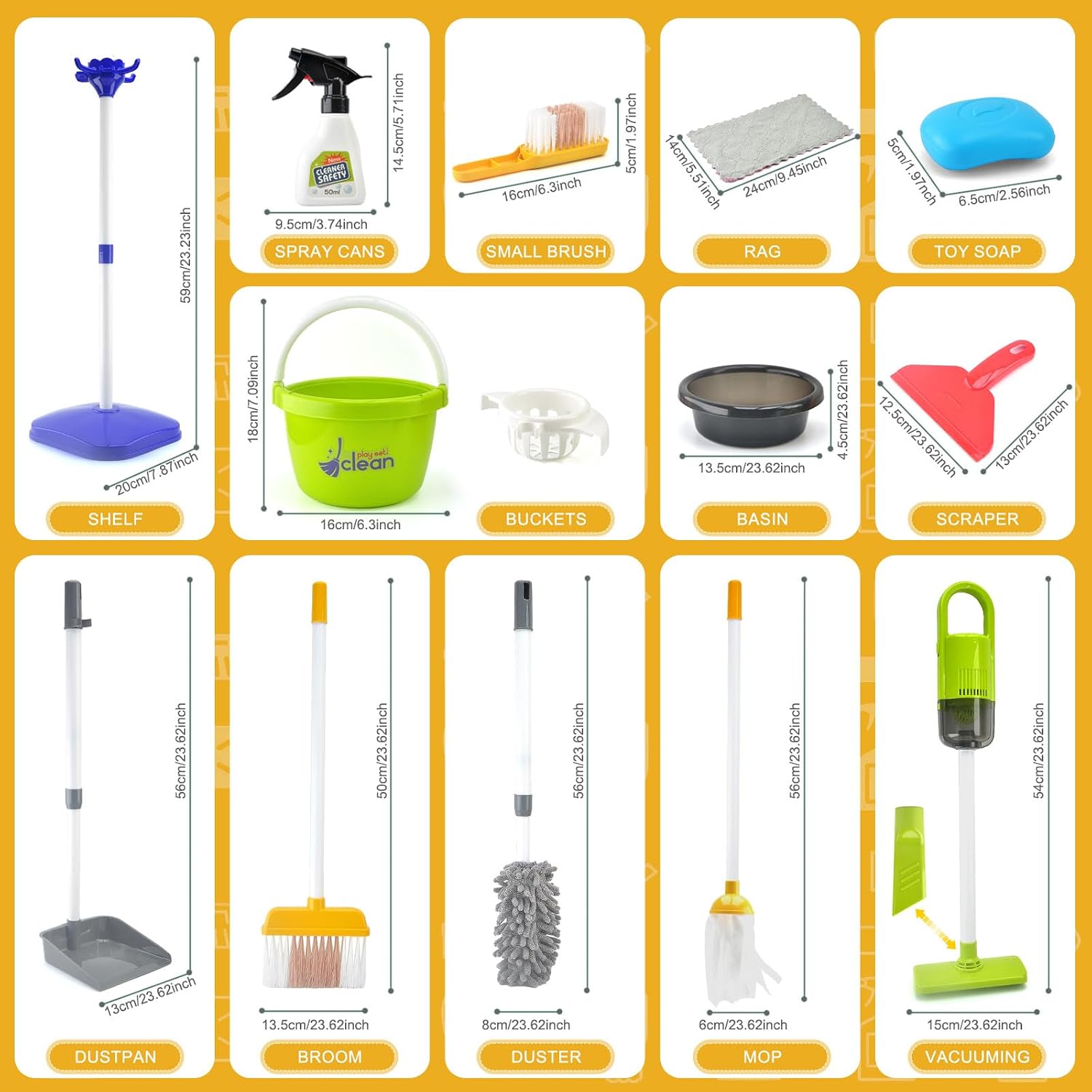 Toddler Cleaning Set, Kids Cleaning Toy Set with 2 in 1 Kids Vacuum that Really Works, Mop, Broom, 14Pcs Pretend Play Home Cleaning Playset for Toddler Ages 3+, Birthday Gift for Girls Boys (Blue)