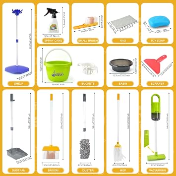 Toddler Cleaning Set, Kids Cleaning Toy Set with 2 in 1 Kids Vacuum that Really Works, Mop, Broom, 14Pcs Pretend Play Home Cleaning Playset for Toddler Ages 3+, Birthday Gift for Girls Boys (Blue)