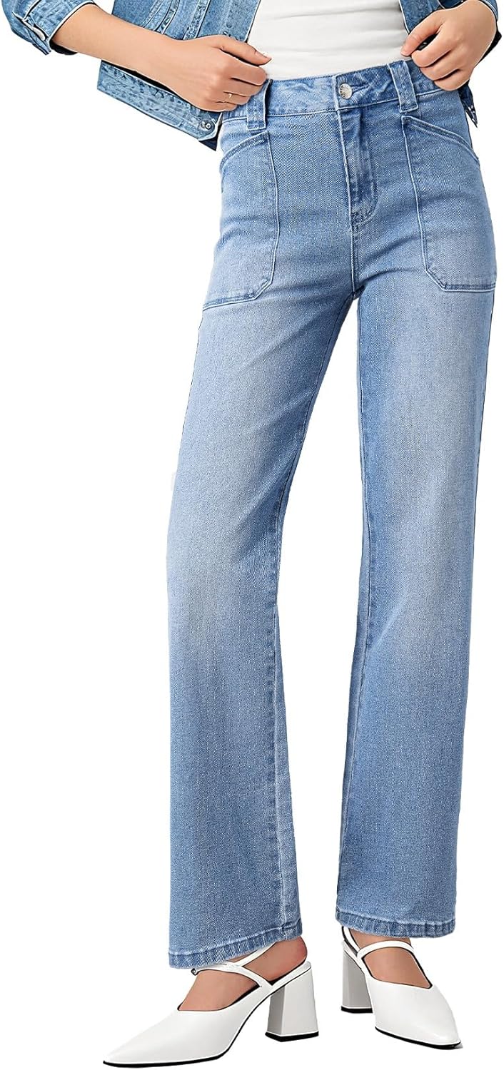 Astylish Women‘s High Waisted Straight Leg Jeans Stretchy Wide Leg Jeans Trendy Denim Pants - Image 5