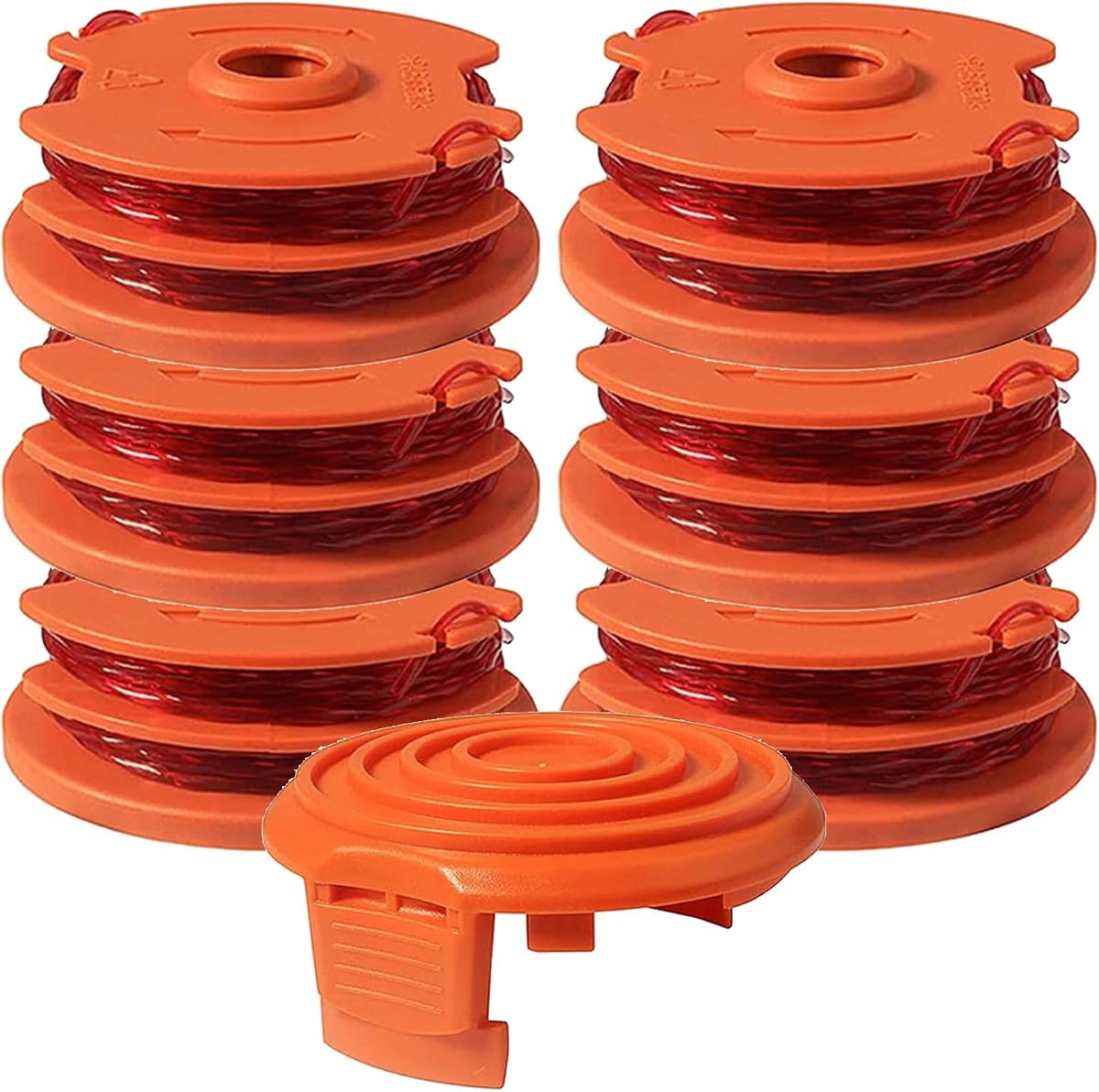 WA0007 50022833 Compatible with Worx WG116 WG118 WG119 WG124 WG183 Corded Electric String Trimmers and Cover ,Replacement Edger Refills Parts Auto-Feed Spool Line 2*16ft 0.065'' 7Pack(6 Spools, 1Cap)