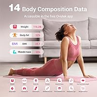 Vista 2 de Ovutek Báscula inteligente para peso corporal, báscula digital de baño BMI para pesar grasa corporal, monitor de báscula de composición corporal Rosa