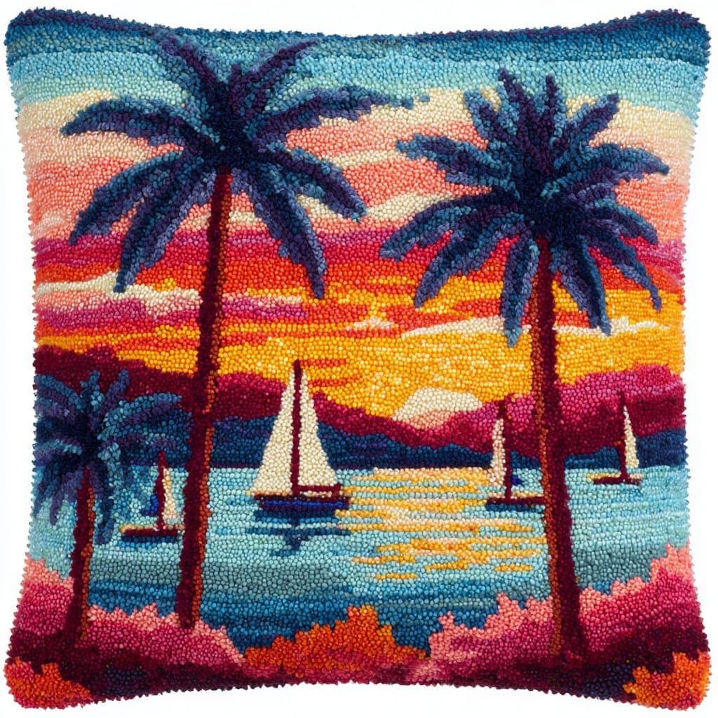 Henypt DIY Latch Hook Pillow Cover Kits Seaside Scenery