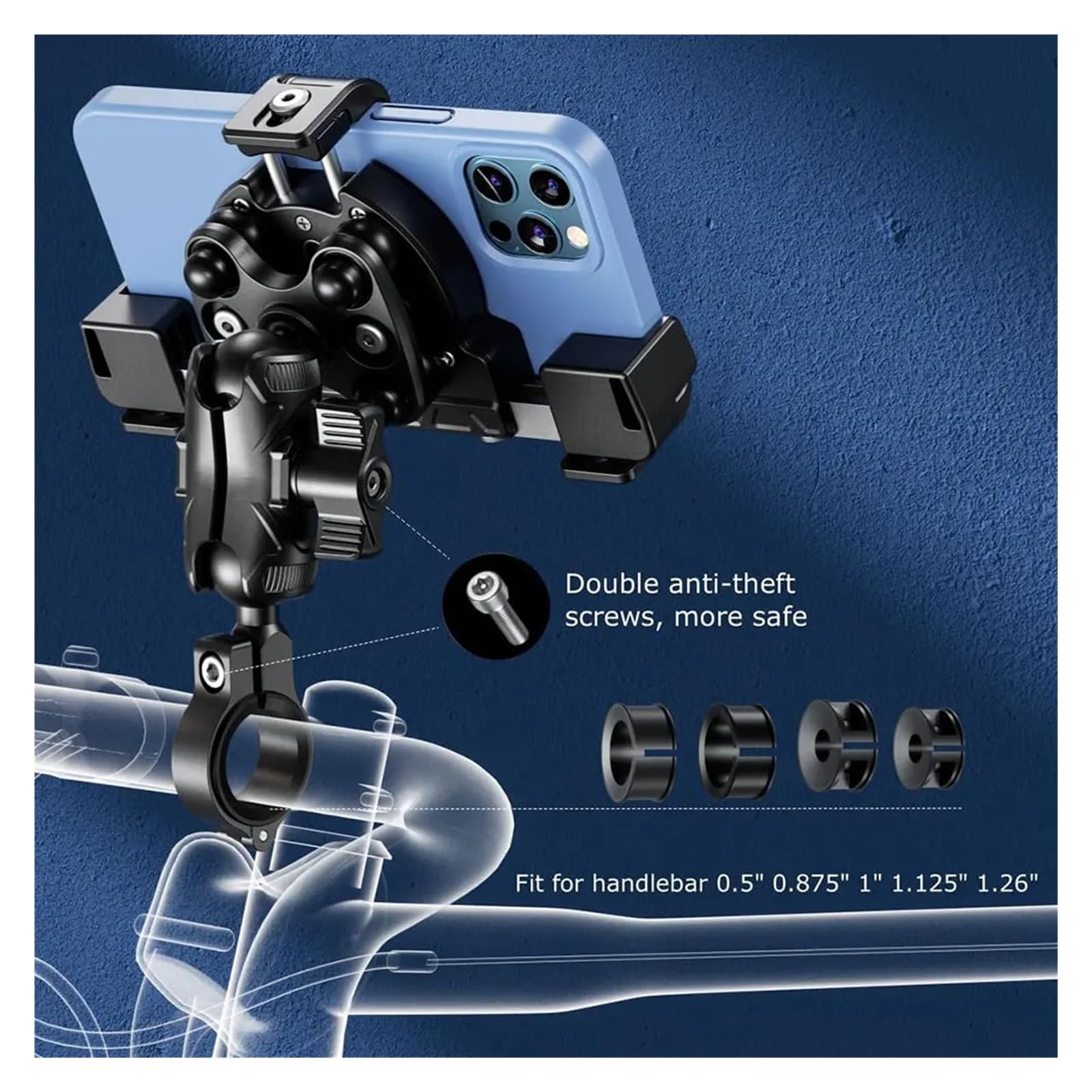 Supporto Per Telefono Moto Porta Cellulare Moto Staffa GPS per moto | Ammortizzatore Di Vibrazioni Supporto Mobile Universale Bici Regolazione A 360° Staffa Di