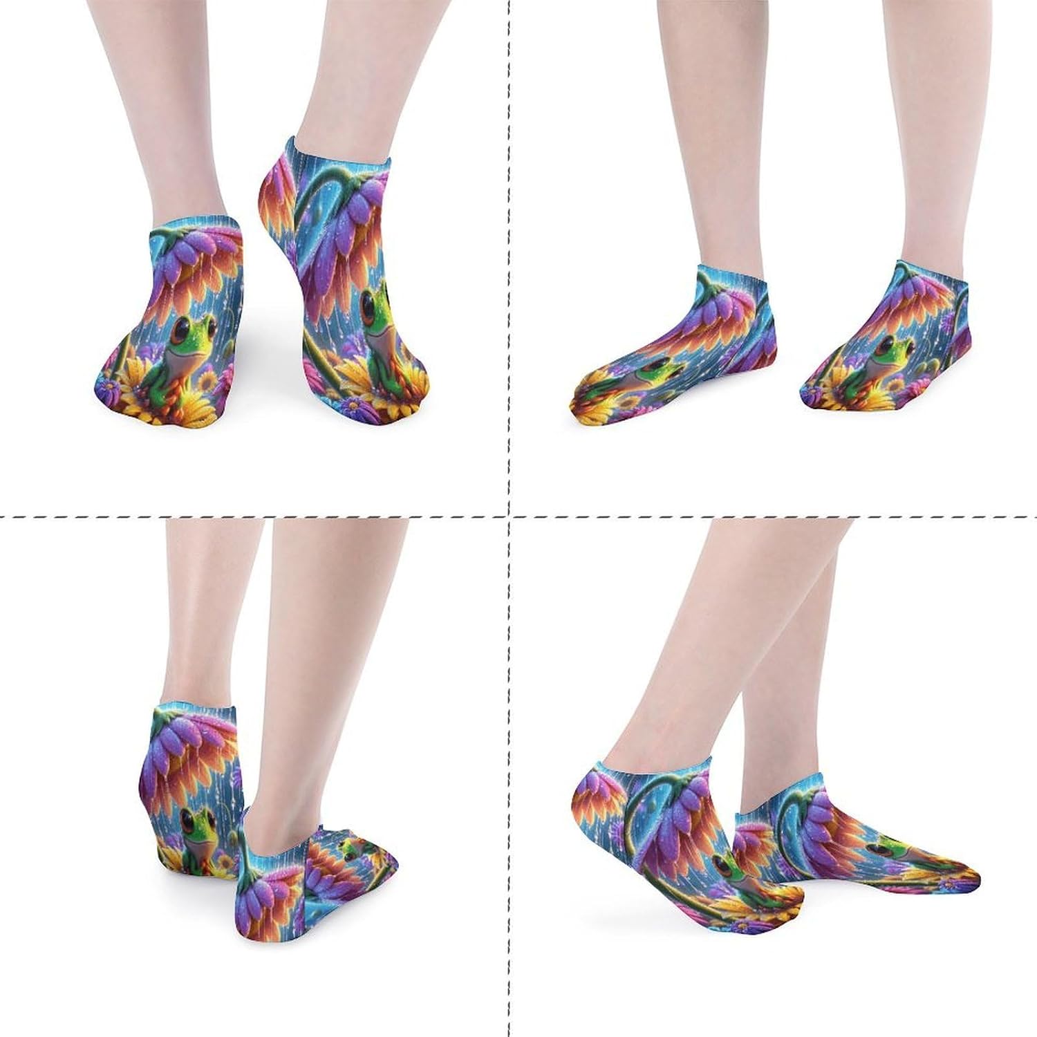 Little Frog on The Flower 5Pairs Low Cut Ankle Socks for Women No Show Casual Breathable Athletic Socks for Sport