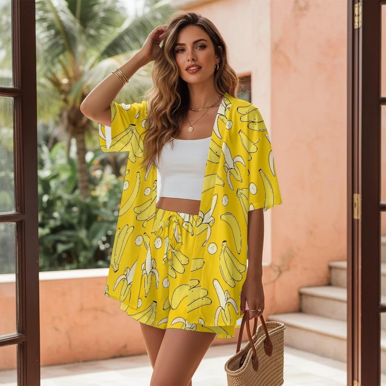Women's Hawaiian Beach Outfit Tropical Print Swim Cover Up & Beach Shorts Set Summer Vacation Beachwear