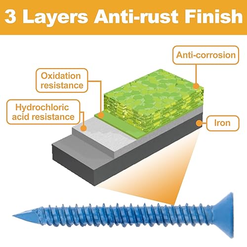 Miniatura 5 de VIGRUE Kit surtido de tornillos de hormigón de 14 de pulgada, 316 pulgadas, 210 tornillos de cemento de cabeza plana para anclar a mampostería,