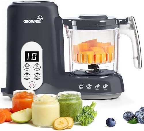 GROWNSY - Licuadora para comida de bebé con canasta de vapor, procesador de alimentos de 1 paso, cocción automática, licúatrituramueleesteriliza