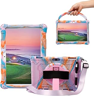 Sfulatdc Silicone Case with 360 Rotating Kickstand Strap/Shoulder Strap/Handle Compatible with Victbing 10, BENEVE 10.1,Dragon Touch Notepad K10/Max10 Multicolor Pink