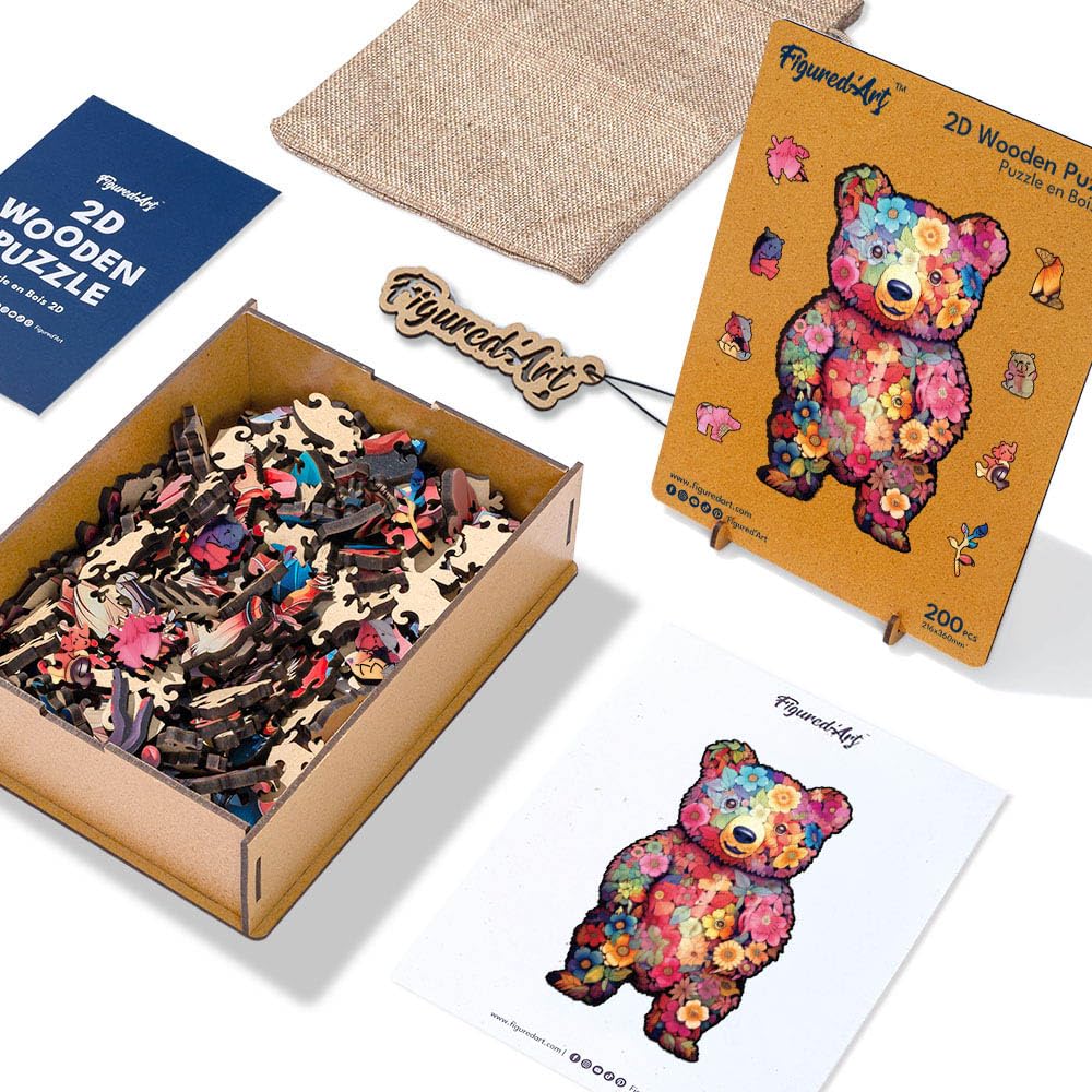 Figured'Art Puzzle in Legno per Adulti e Bambini, 200 Pezzi - Albero Mistico - Design Originale 28,5x28,5 cm Forme Uniche, Confezione Premium in Legno, Idea regalo
